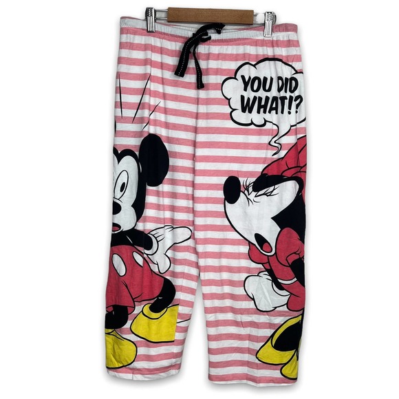 ❌SOLD❌ Disney NWOT Mickey Minnie Mouse Pajama Pants YOU DID WHAT Striped Small - Picture 2 of 5
